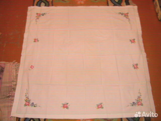 Скатерть льняная винтаж вышивка люкс 130x120