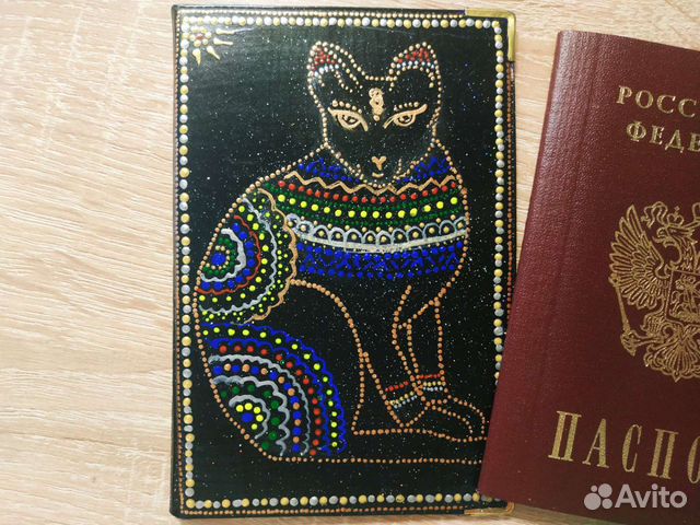 Обложка на паспорт ручной работы кошка