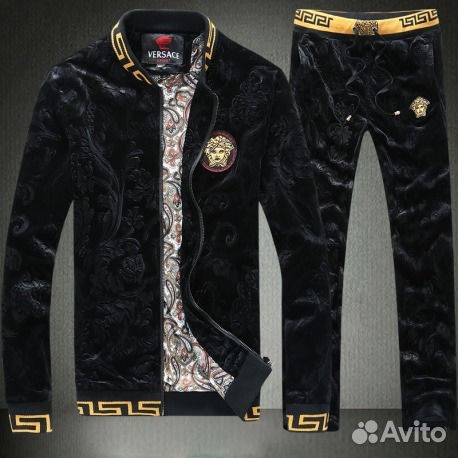 Черный велюровый спортивный костюм Versace мужской