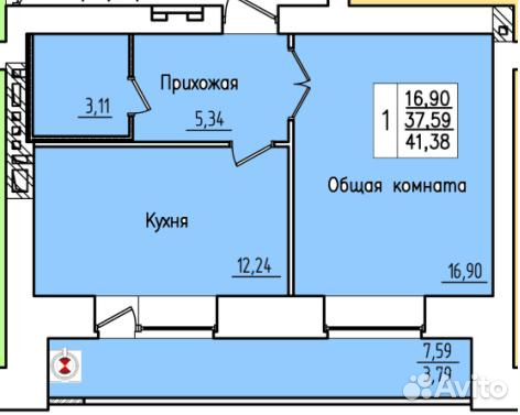 1-к квартира, 41.4 м², 4/9 эт.