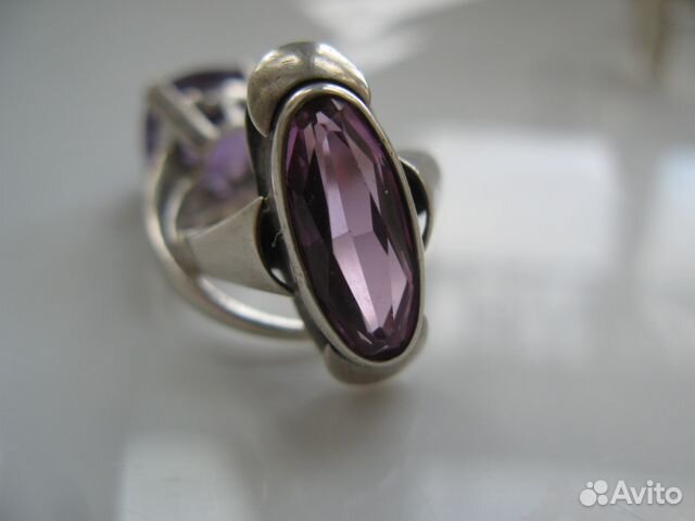 Югендстиль Массивное Серебряное Кольцо Аметист