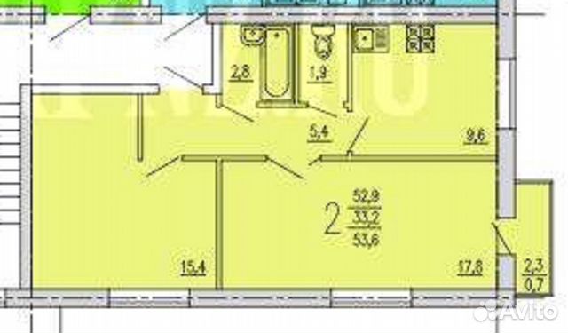 2-к квартира, 53 м², 2/3 эт.