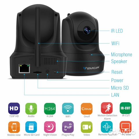 Поворотная, ip, wi-fi камера, 2mpx, 1080P, MicroSD Поворотная, ip, wi-fi камера, 2mpx, 1080P, MicroSD
