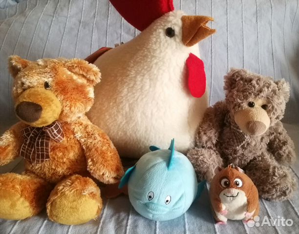 Мягкие игрушки медведь петух рыба хомяк Мягкие игрушки медведь петух рыба хомяк