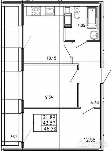 2-к квартира, 46.6 м², 3/22 эт.