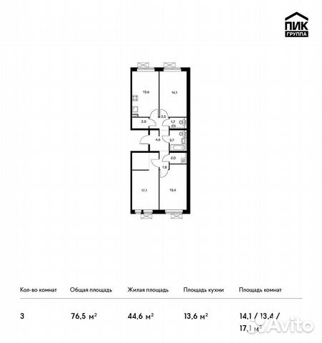 3-к квартира, 76.5 м², 10/15 эт. 3-к квартира, 76.5 м², 10/15 эт.