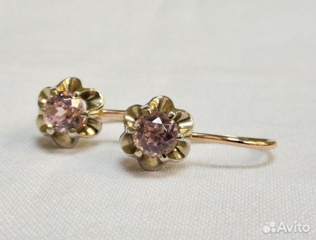 Золотые серьги 583 звезда с розовым кварцем