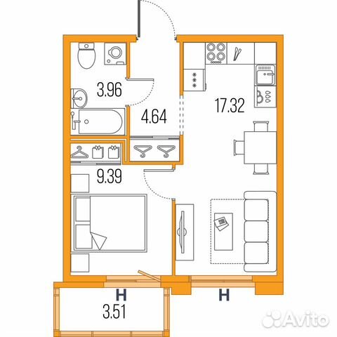 1-к квартира, 35.3 м², 17/22 эт. 1-к квартира, 35.3 м², 17/22 эт.