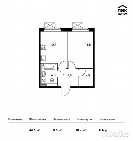 1-к квартира, 33.6 м², 17/25 эт.