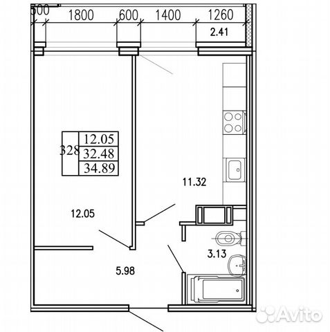 1-к квартира, 34.9 м², 15/22 эт.