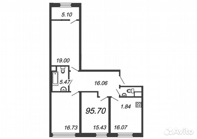 3-к квартира, 95.7 м², 4/9 эт.