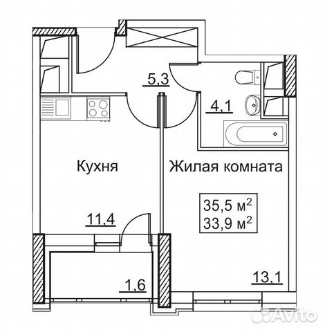 1-к квартира, 35.5 м², 17/22 эт. 1-к квартира, 35.5 м², 17/22 эт.