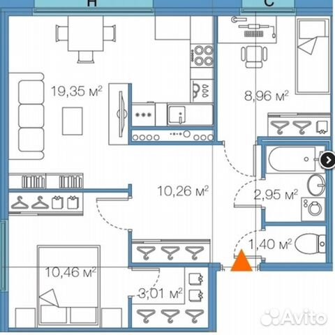 2-к квартира, 56.4 м², 3/23 эт. 2-к квартира, 56.4 м², 3/23 эт.