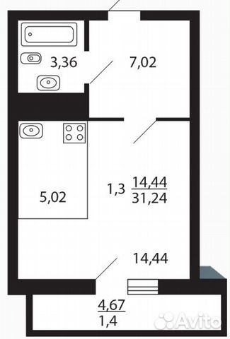 1-к квартира, 32 м², 10/19 эт. 1-к квартира, 32 м², 10/19 эт.