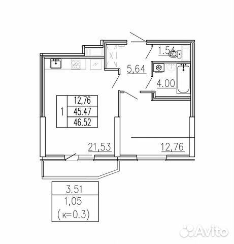 1-к квартира, 49 м², 17/19 эт. 1-к квартира, 49 м², 17/19 эт.