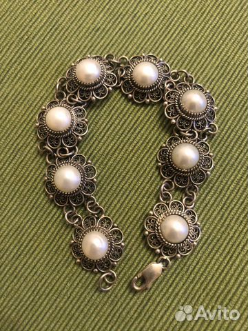 Новый браслет из серебра с нат. жемчугом