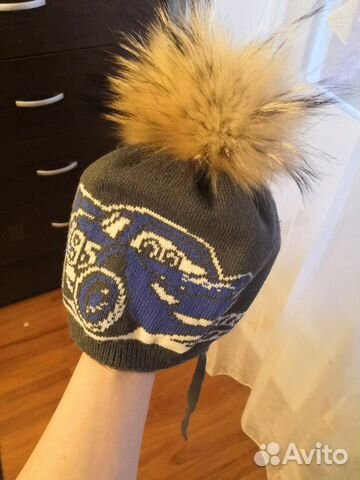 Шапка с меховым помпоном 30 шерсти
