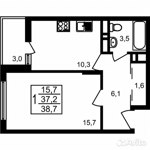 1-к квартира, 38.7 м², 17/17 эт.