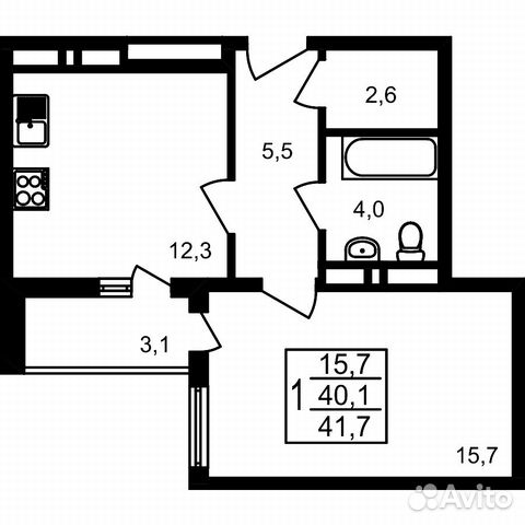 1-к квартира, 41.7 м², 1/17 эт. 1-к квартира, 41.7 м², 1/17 эт.