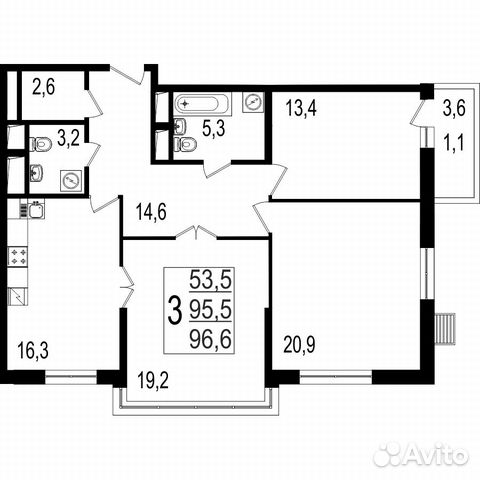 3-к квартира, 97.3 м², 2/14 эт.