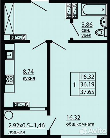 1-к квартира, 37.7 м², 6/10 эт.