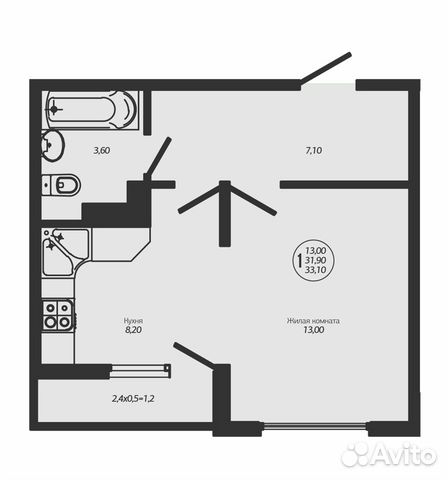1-к квартира, 33.1 м², 7/8 эт.