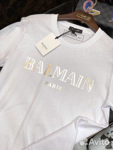 Balmain Logo Print T shirt in White w/ Gold Balmain Logo Print T shirt in White w/ Gold