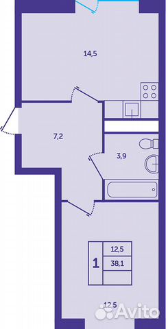 1-к квартира, 38.1 м², 2/12 эт. 1-к квартира, 38.1 м², 2/12 эт.