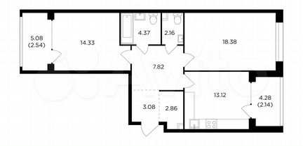 2-к квартира, 70.8 м², 2/17 эт.