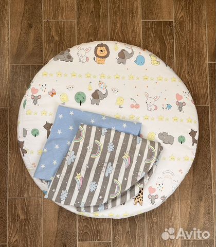 Детский круглый матрас и 3 простыни