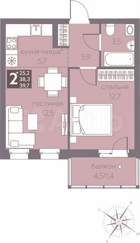 2-к. квартира, 39,7 м², 4/16 эт.