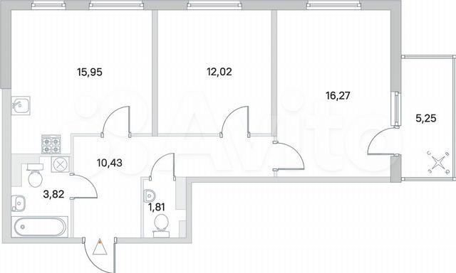 2-к. квартира, 61,9 м², 3/4 эт.