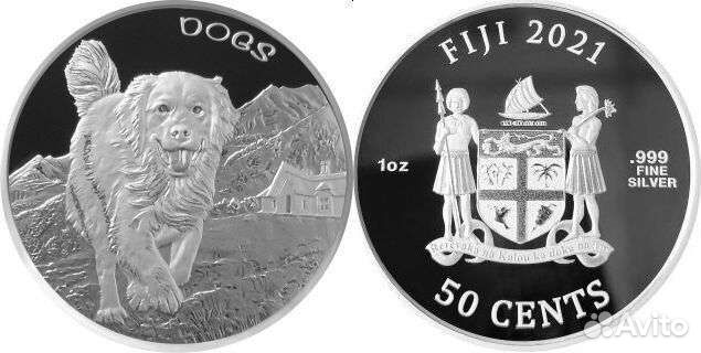 Серебряная монета Собака Фиджи коллекционная