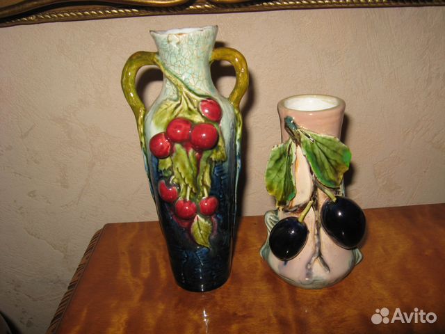 Антиквариат вазочка с фруктами фаянс