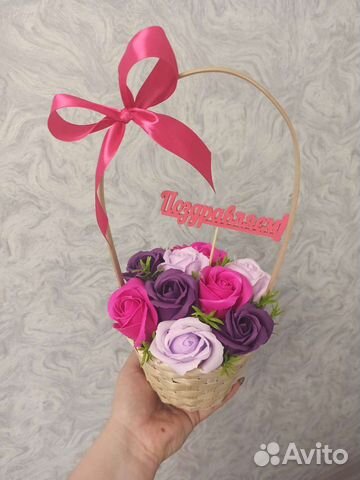 Букет из мыльных роз в корзине