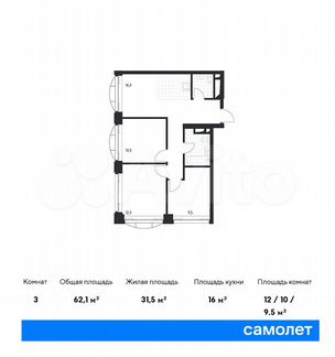 3-к апартаменты, 62.1 м², 5/24 эт.