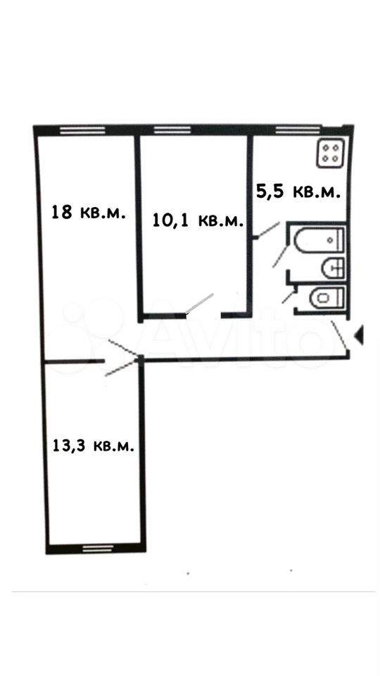 3-к квартира, 57 м², 1/2 эт.