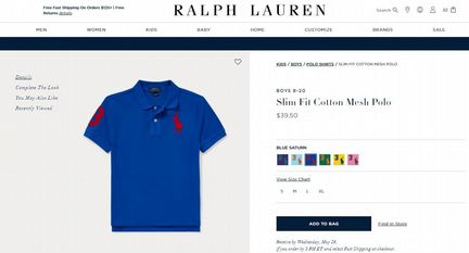 Поло Ralph Lauren Big Pony на 10-12 лет