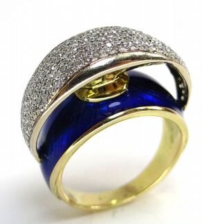 Золотое кольцо 750 пробы с бриллиантами и эмалью