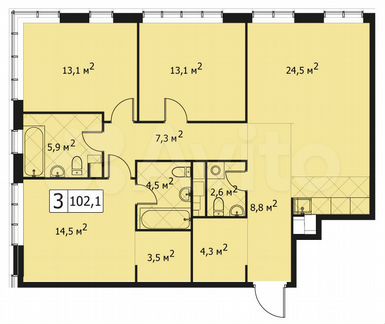 3-к квартира, 102 м², 5/14 эт.