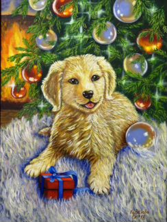 Картина 'Желанная игрушка (щенок)', масло, холст