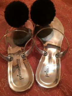 Шлепки голд с мех помпоном Primadonna Италия новые