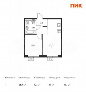 1-к квартира, 35.7 м², 11/16 эт.