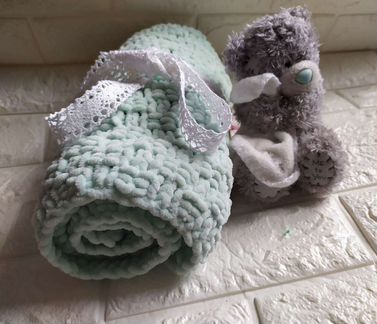 Детский плюшевый вязаный плед новый