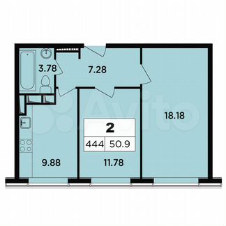 2-к апартаменты, 50.9 м², 18/18 эт.