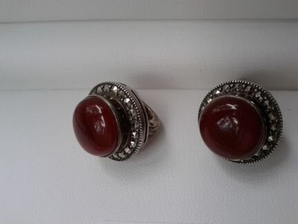 Серьги из сердолика в серебряной оправе (новые)