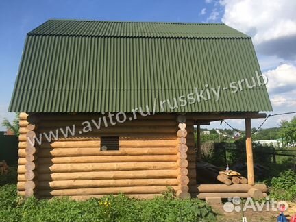 Баня в чашу 6х4 с террасой и мансардой