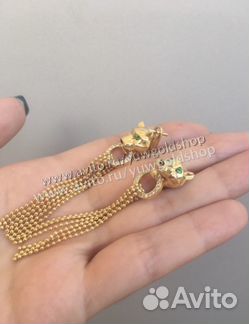 Золотые серьги в виде пантер 585 пр. с брил