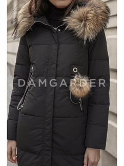 Пуховик новый удлинённый черный женский с мехом