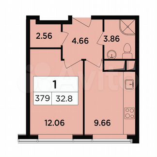 1-к апартаменты, 32.8 м², 17/17 эт.